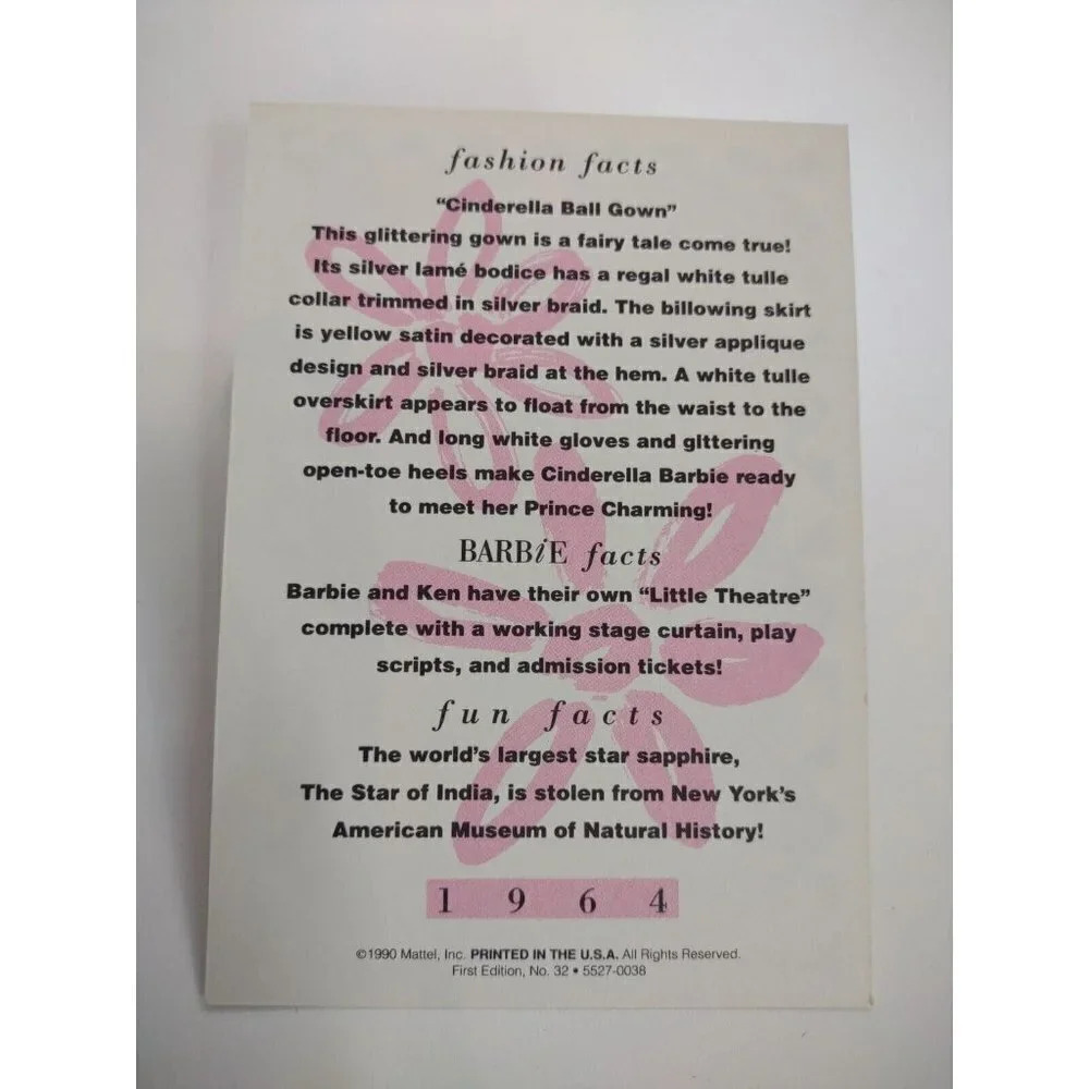 Barbie Collectible Fashion Trading Card  " Cinderella Ball Gown " Gloves 1964 - Picture 2 of 2